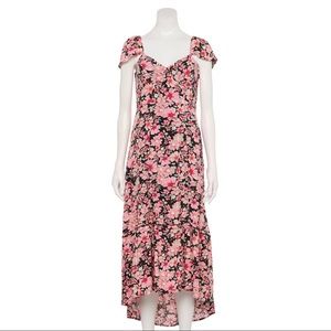 NWT Rewind High-Low Side Slit Maxi Dress Pink Floral Juniors Size XS
